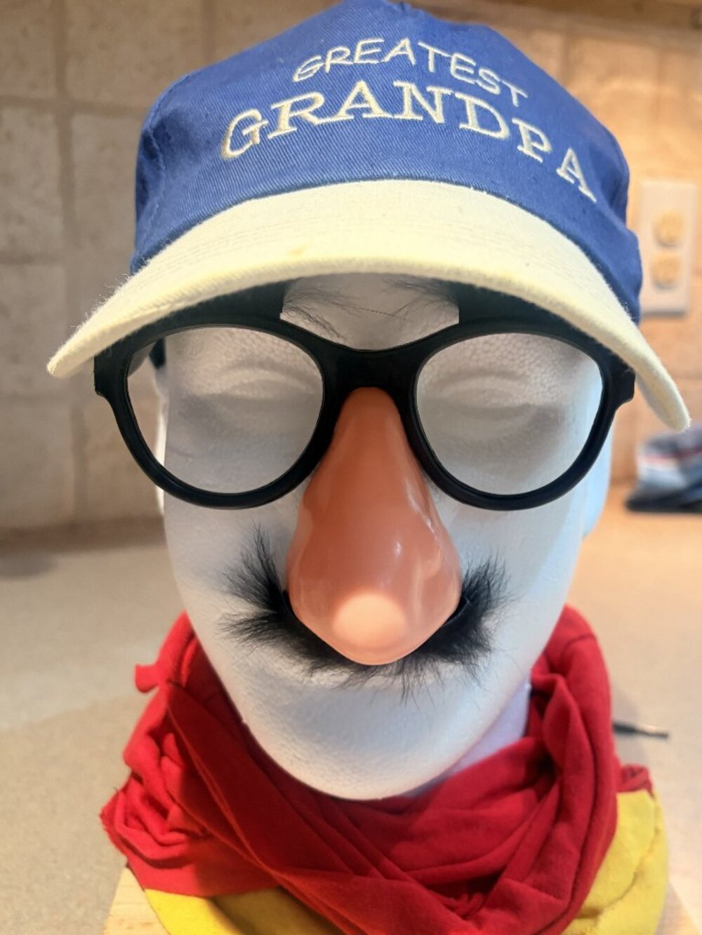 "GREATEST GRANPA" BLUE AND TAN UNSTRUCTURED BALL CAP WITH CLOTH VELCRO CLOSURE